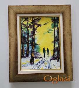 Ulje na platnu - Zimska setnja u dvoje