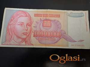 Jedna milijarda dinara iz 1993. godine. Dva komada.Cena 1400 dinara. Tel.060-5858153