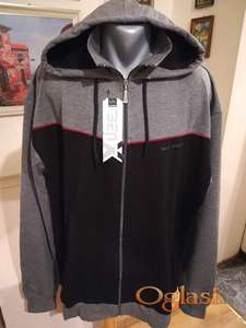 Novi muski pamucni duks sa kragnom i kapuljacom Benx Crno-sivi 5XL Novo