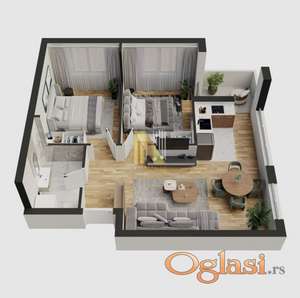 Trosoban stan 54,62 m², Telep, Novi Sad, 1. sprat