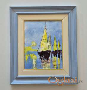 Ulje na platnu - Sunce i jedrenjaci, prelepo!