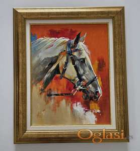 Ulje na platnu - Portret belog konja, prelepo!