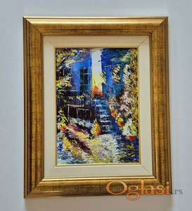 Ulje na platnu - Stepenice u cvecu, prelepa slika!