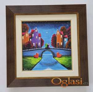 Slika - Sastanak na mostu, akril na platnu