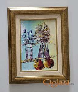 Ulje na platnu - Dve vaze i jabuke