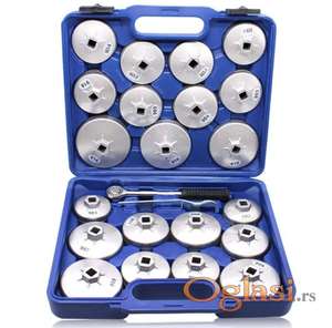 Garnitura ključeva za filter ulja 23komada izrađena od aluminijuma, uključujući namensku čegrtaljku i ključ za odvrtanje.  Ključevi za odvrtanje filtera za ulje u putničkim automobilima i kombijima.  Veličina utisnuta na šolje i kofer olakšava redosled i brz izbor željene veličine.  Garnitura ključeva za filter ulja 23komada izrađena od aluminijuma, otporana na koroziju.  Komplet se može koristiti u većini putničkih automobila.            Tehnički podaci:  Broj elemenata u skupu: 23 Dubina utičnica: 20 mm + zaobljenje Materijal kapice: aluminijum         Sastav:  Čegrtaljka: 1/2 „ 21 dodatak za filtere za ulje 27mm prsten Praktičan plavi kofer         Veličine kapica:  Ključevi sa 8 tačaka: 74 mm, Ključevi sa 12 tačaka: 75 mm, 76 mm, Ključevi sa 14 ugla: 65 mm, 67 mm, 73 mm, 74 mm, Ugaone tipke: 73 mm, 74 mm, 75 mm, 79 mm, 80 mm, 89 mm, 90 mm, 91 mm, 92 mm, 95 mm, 101 mm. Ključevi sa 18 tačaka: 84 mm  Ukoliko zelite da porucite Posaljite poruku  1 Ime i prezime 2 Ulica i broj 3 Mesto i postanski broj 4 Broj telefona za kontakt