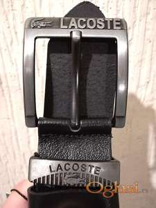 Novi muski kozni markirani kais Lacoste u crnoj boji Novo