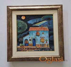 Slika - Kuca pod mesecinom, akril na platnu.