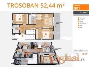 Južni Telep-Trosoban stan 52 m2 u Izgradnji sa Gratis Terasom od 10m2-povrat PDV-065/385 8880