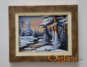 Ulje na platnu - Zima u sumi, prelepa slika!