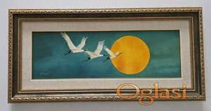 Ulje na platnu - Tri ptice, jedno sunce