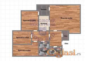 Perfektan troiposoban stan savršenog rasporeda sa dva kupatila.