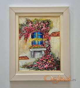 Ulje na platnu - Terasa u cvecu, prelepa slika!