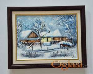 Ulje na platnu - Zima na salasu, prelepa slika!