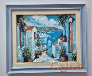 Ulje na lesonitu - Plavi mediteran, prelepa slika!