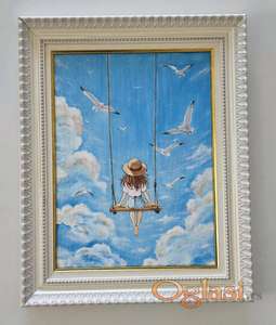 Slika - Sloboda u oblacima, akril na platnu.