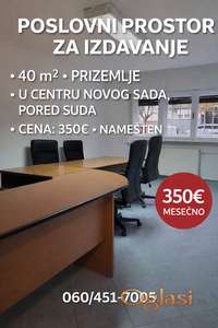 Poslovni prostor u centru, na top lokaciji, prva zgrada do suda kod spensa
