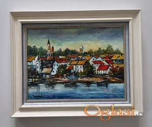 Ulje na platnu - Uz reku, prelepa slika!