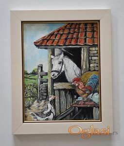 Ulje na lesonitu - Dan na selu, prelepo!