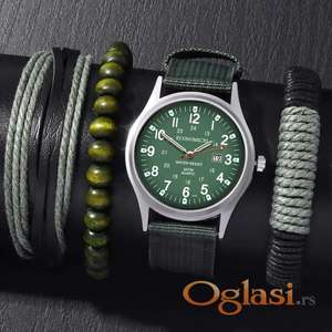 Set sa zelenim ručnim satom i narukvicama