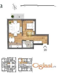 2.0 soban stan na 5. spratu, novogradnja, Detelinara, 48.08m2