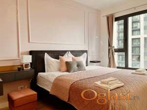 Izdaje se luksuzan stan u zgradi Aria, Beograd na vodi – 2 spavaće sobe, 2 kupatila, terasa, garažno mesto