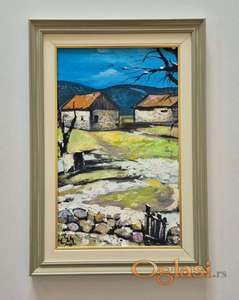 Ulje na lesonitu - Kuce u selu 2, prelepa slika!
