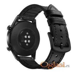 Crni kozni kais sa silikonom 20/22mm Samsung,Huawei,Amazfit watch