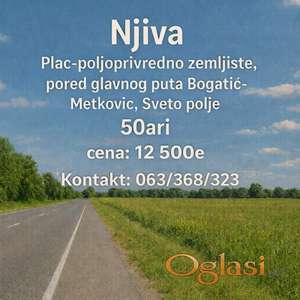 Poljoprivredno zemljište / njiva na prodaju - 50 ari, Bogatić (Sveto Polje)