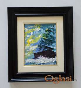 Ulje na platnu - Brod ispod nemirnog neba