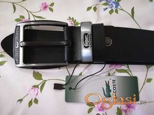 Novi muski kozni markirani kais Lacoste u crnoj boji Novo