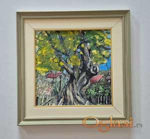 Ulje na lesonitu - Kuca ispod starog hrasta