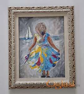 Ulje na platnu - Devojcica i more, prelepa slika!