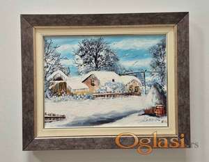 Ulje na platnu - Zima u Vojvodini, prelepa slika!