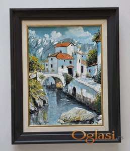 Ulje na platnu - Kod starog kamenog mosta