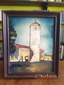 slika boja na metalu gradski pejzaž iz prološlog veka