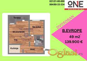 Sjajna nekretnina u izgradnji na Bulevaru Evrope. Dvosoban stan od 49m2, na 1.spratu.