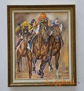 Ulje na platnu - Konjska trka, prelepa slika!