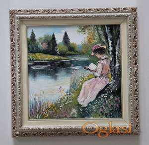 Ulje na platnu - Dama sa knjigom, prelepa slika!