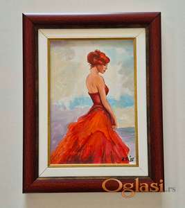 Ulje na lesonitu - Devojka u crvenoj haljini