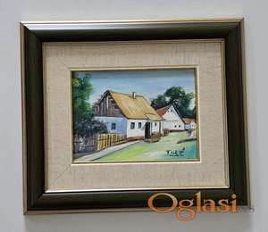 Ulje na lesonitu - Mir sela. Minijatura