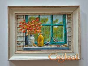 Ulje na lesonitu - Ptice na prozoru