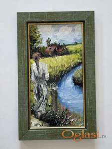 Ulje na lesonitu - Devojka sa polja zelenih