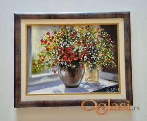 Ulje na platnu - Cvece uz prozor, prelepa slika!