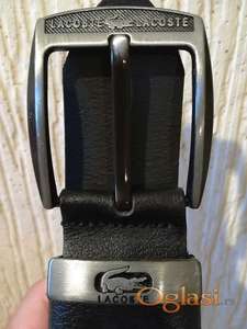 Novi muski kozni markirani kais Lacoste u crnoj boji Novo