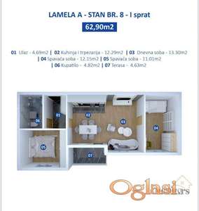 Trosoban stan  u Novim Banovcima, 63m2