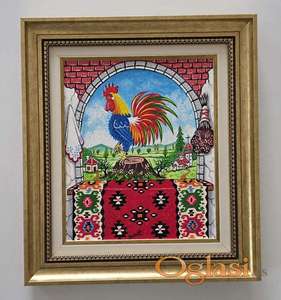 Naiva, ulje na platnu - Srpski petao