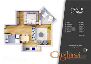 DVOSOBAN STAN 45.7m2 U SRCU NOVOG SADA, CENTAR, NOVOGRADNJA