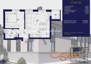 Centar-Dvosoban stan 38 m2 u Izgradnji-povrat Pdv-065/385 8880
