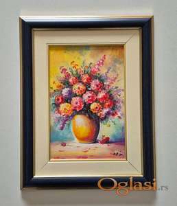 Ulje na lesonitu - Cvece u vazi, prelepa slika!